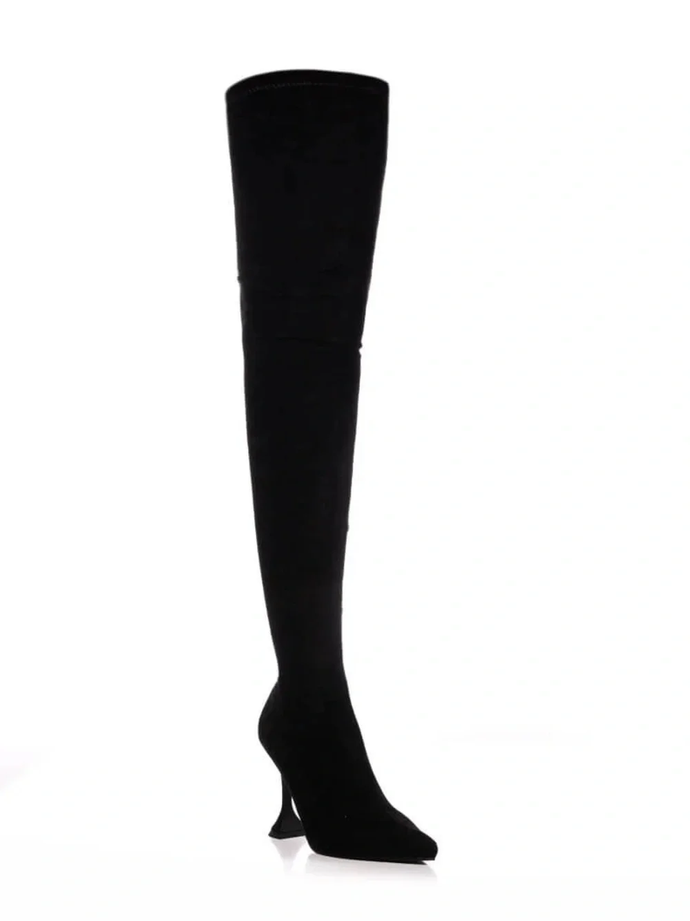 AZALEA WANG ELEVATE THIGH HIGH STRETCH SUEDE BOOT IN BLACK